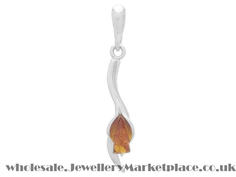 Small Sterling Silver Lily Pendant with Amber | Amber Jewellery ...